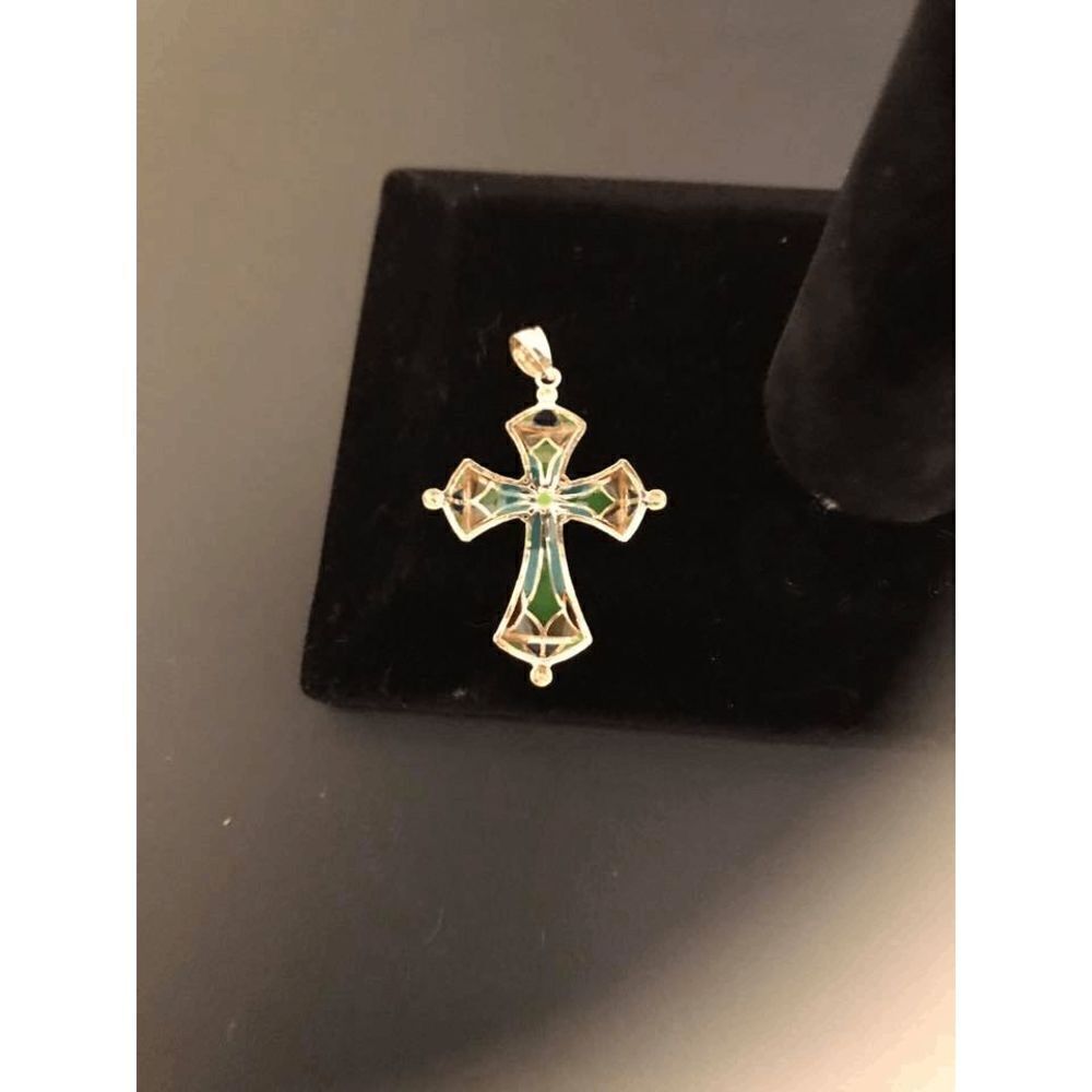 14k Gold Multi- Color Enamel Cross - Picture 8 of 13